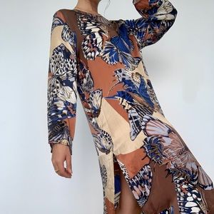 Neiman Marcus Silk Butterfly Kaftan Dress Medium